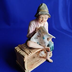 Rare Antique Boy Reading Sculpture  Piamonte
